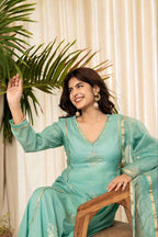 Turquoise Mul Chanderi Priya Suit Set – Diwali & Wedding Special