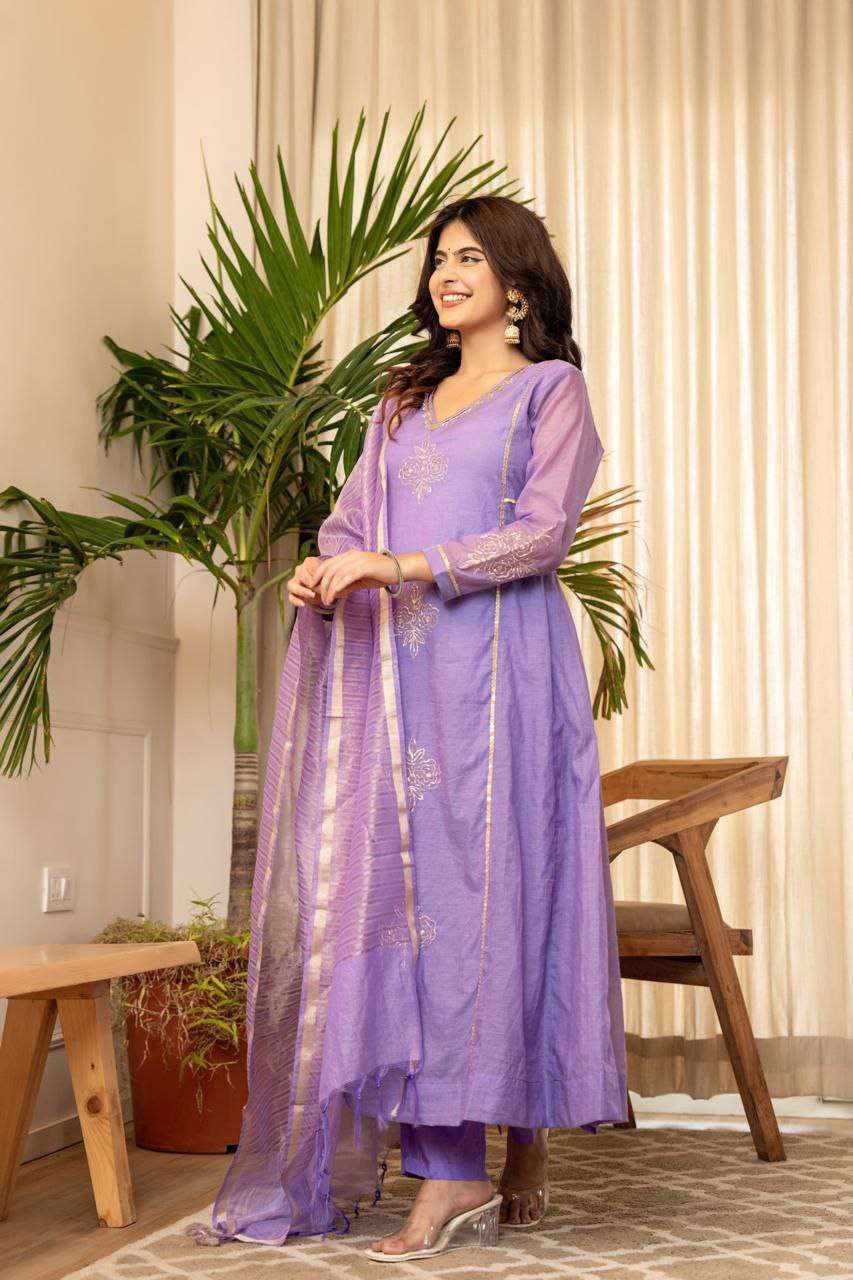 Soft Lavender Chanderi Suit Set – Elegant Party & Celebration Wear