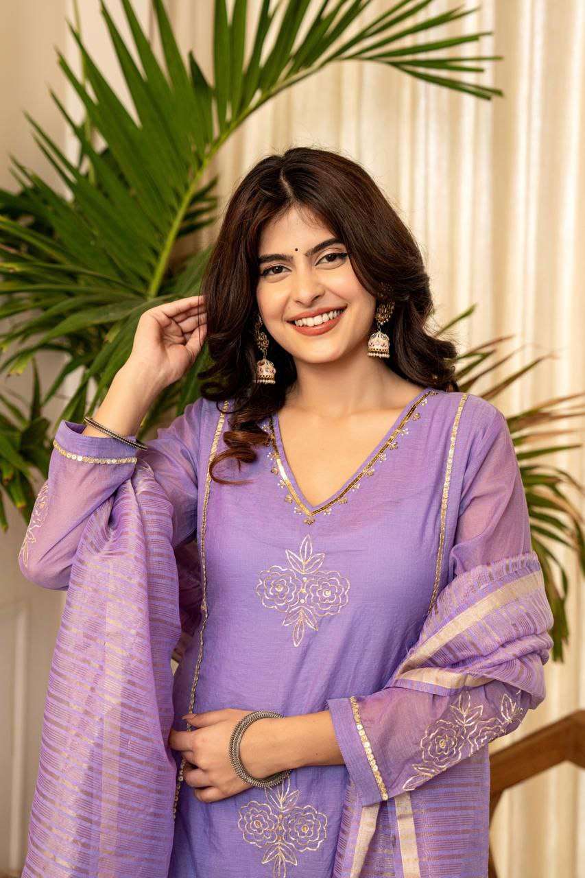 Soft Lavender Chanderi Suit Set – Elegant Party & Celebration Wear