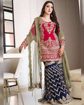 Red Designer Party Wear Top-Palazzo Set with Dupatta - Heavy Embroidery Work