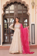 Cosmos Jacquard Anarkali Gown with rich pearl embroidery