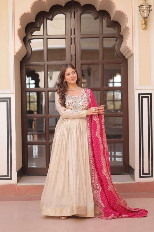 Cosmos Jacquard Anarkali Gown with rich pearl embroidery