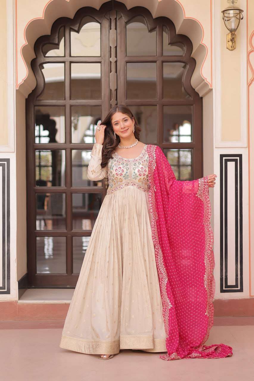 Cosmos Jacquard Anarkali Gown with rich pearl embroidery