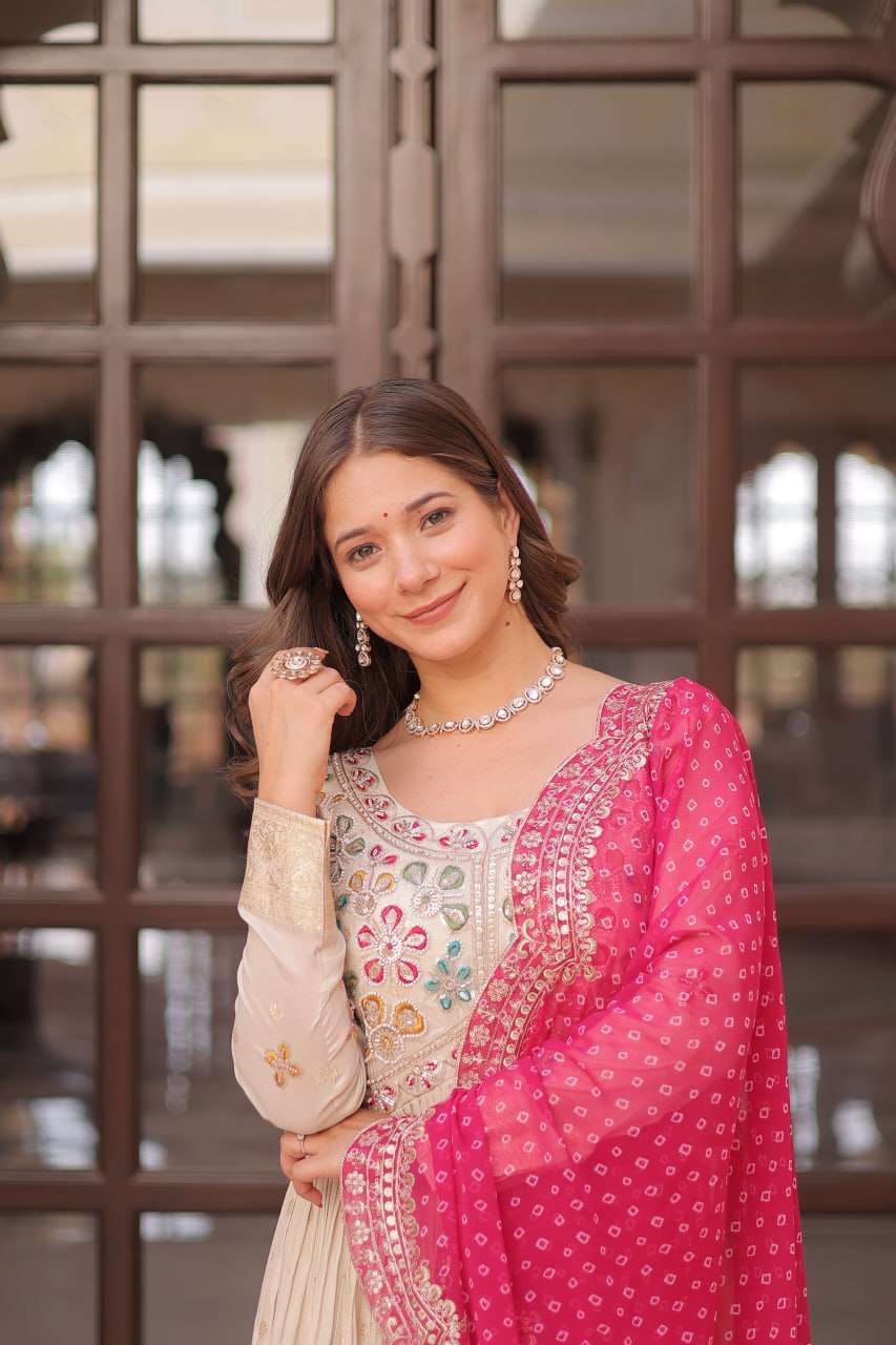 Cosmos Jacquard Anarkali Gown with rich pearl embroidery