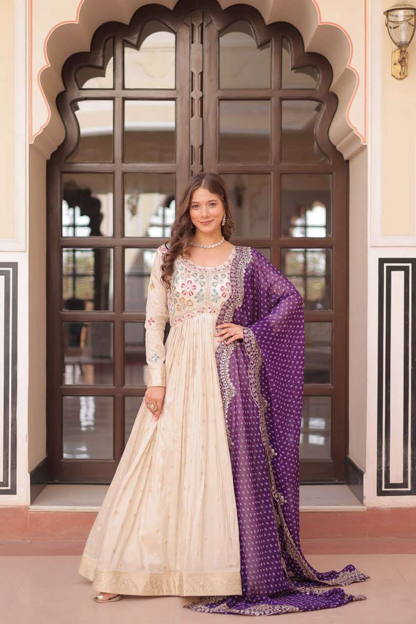 Premium Cosmos Weaving Jacquard Anarkali