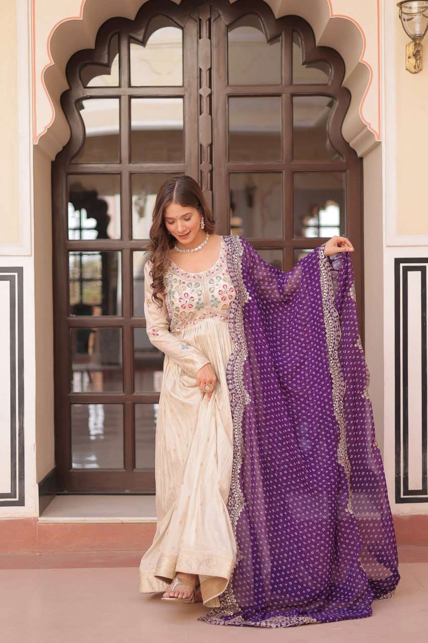 Premium Cosmos Weaving Jacquard Anarkali