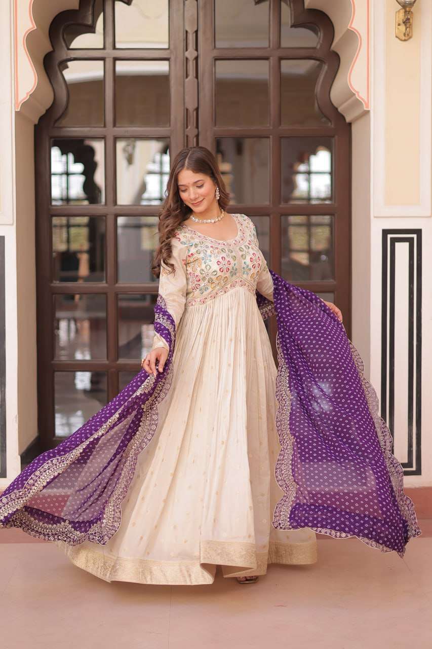 Premium Cosmos Weaving Jacquard Anarkali