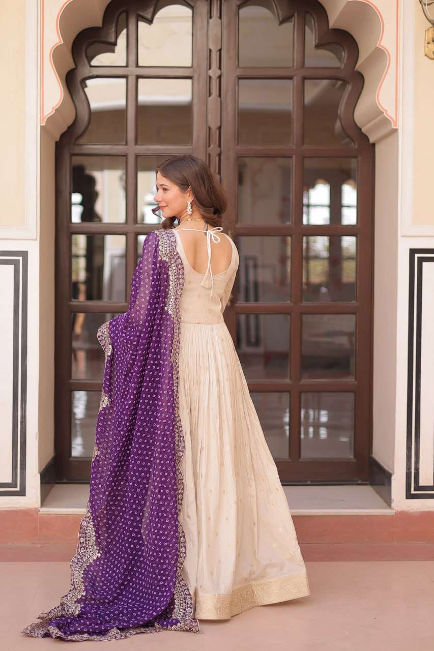 Premium Cosmos Weaving Jacquard Anarkali