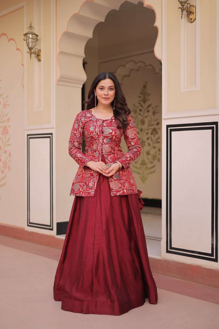 Pure Simmer Vichitra Set with Elegant Jacket Style