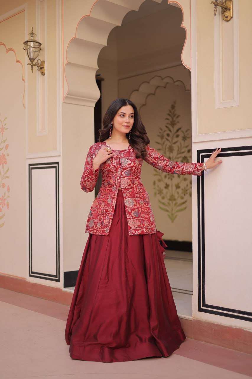 Pure Simmer Vichitra Set with Elegant Jacket Style