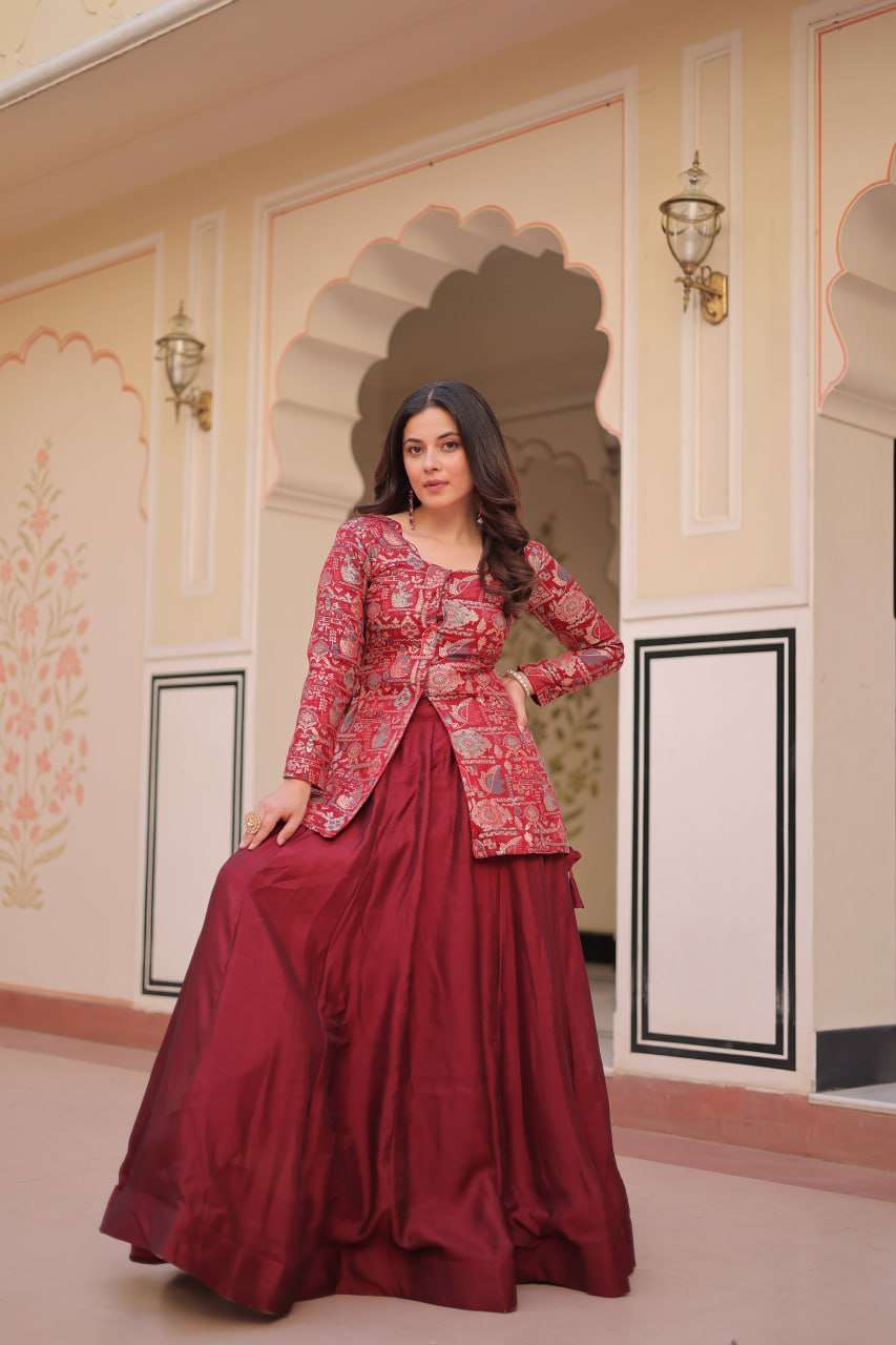 Pure Simmer Vichitra Set with Elegant Jacket Style