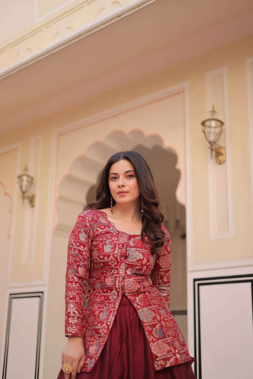 Pure Simmer Vichitra Set with Elegant Jacket Style