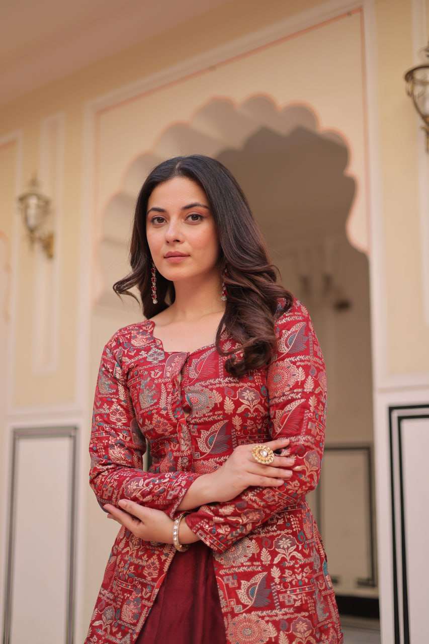 Pure Simmer Vichitra Set with Elegant Jacket Style