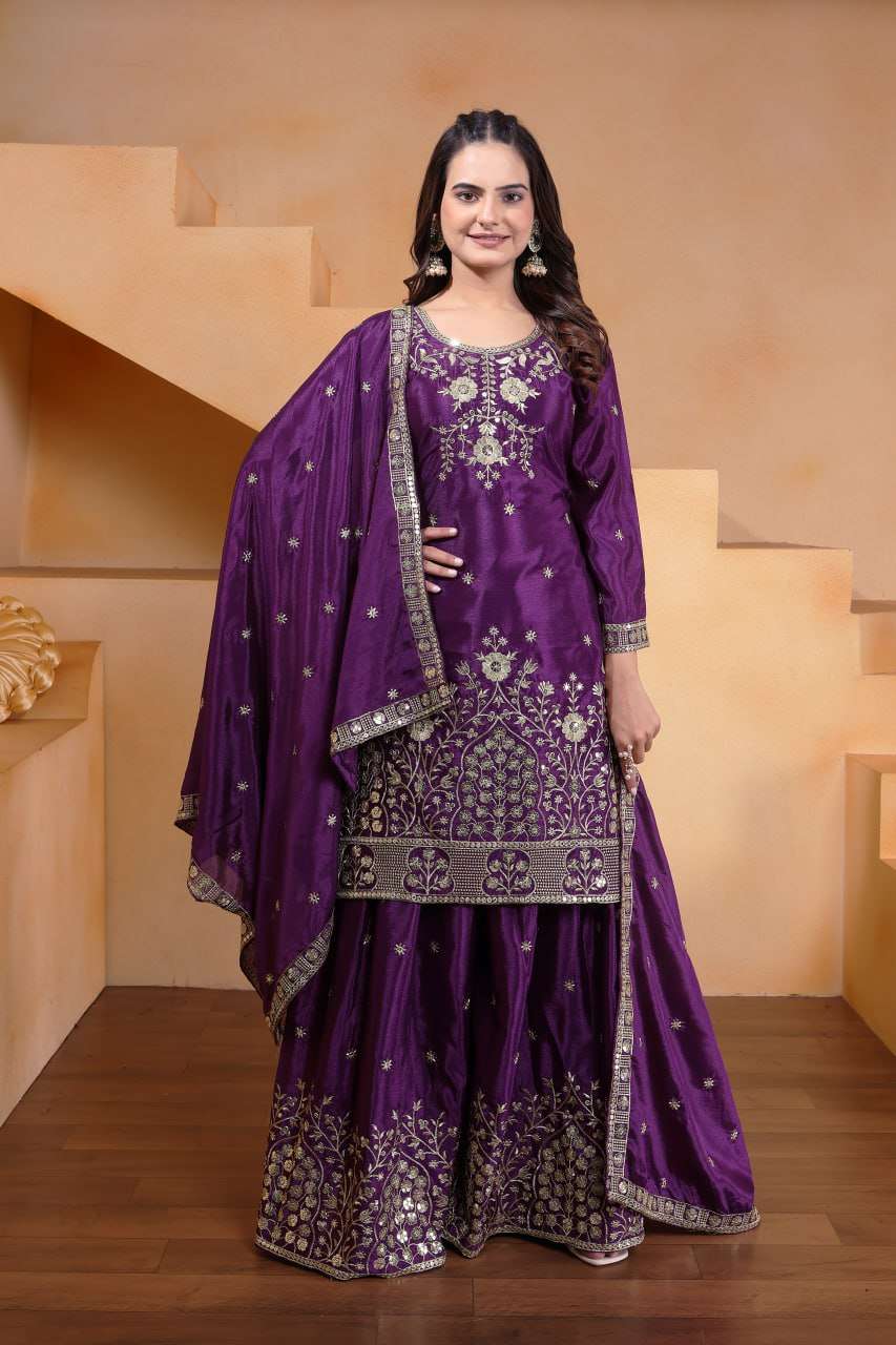 Glamorous Purple Sharara Suit - Premium Party Wear with Full Sequin Detailing