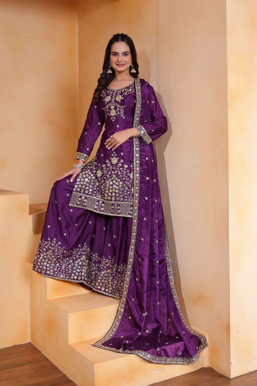 Glamorous Purple Sharara Suit - Premium Party Wear with Full Sequin Detailing