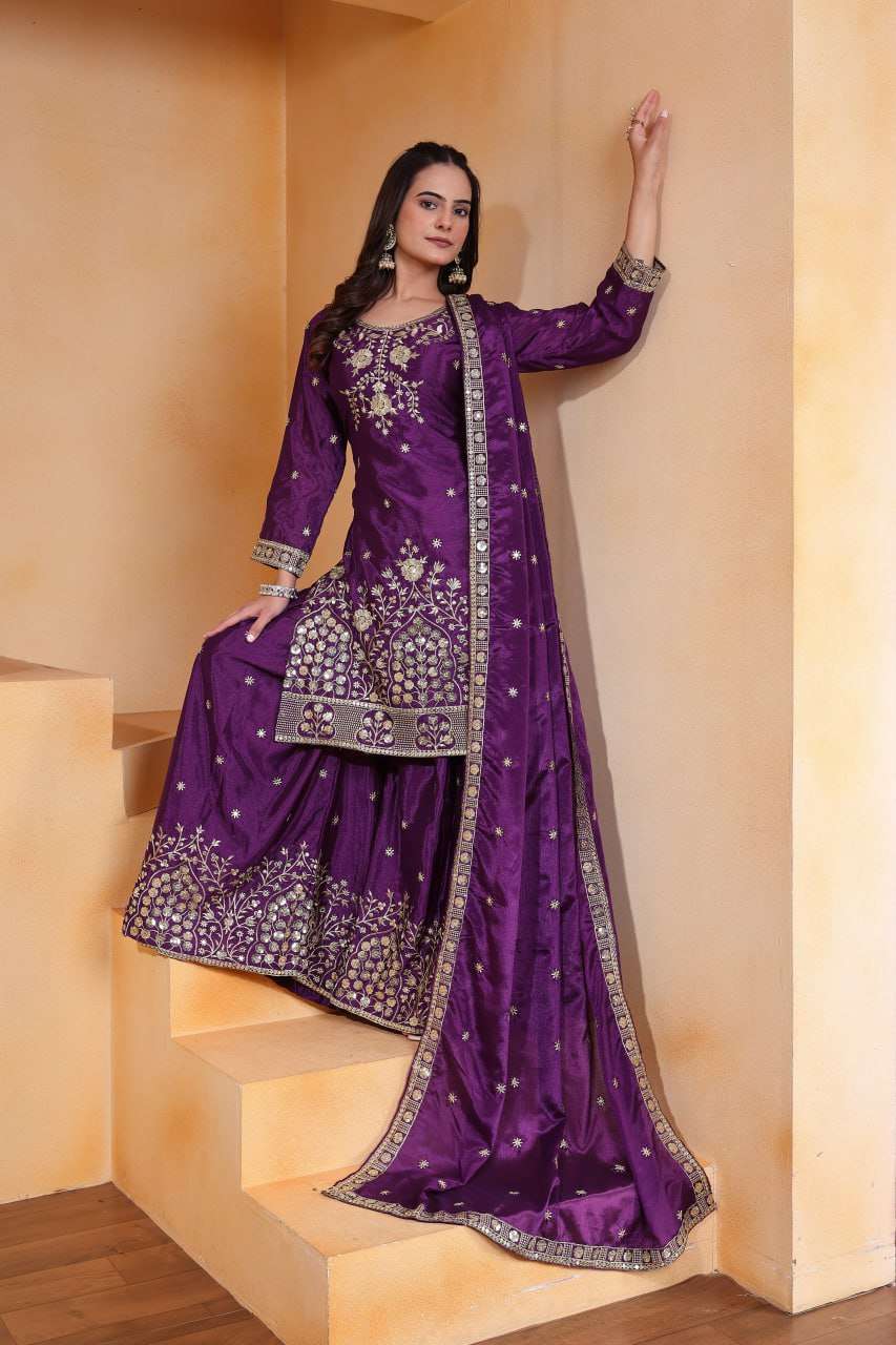 Glamorous Purple Sharara Suit - Premium Party Wear with Full Sequin Detailing