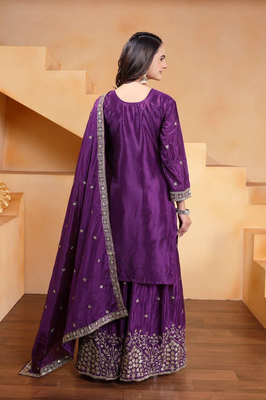 Glamorous Purple Sharara Suit - Premium Party Wear with Full Sequin Detailing