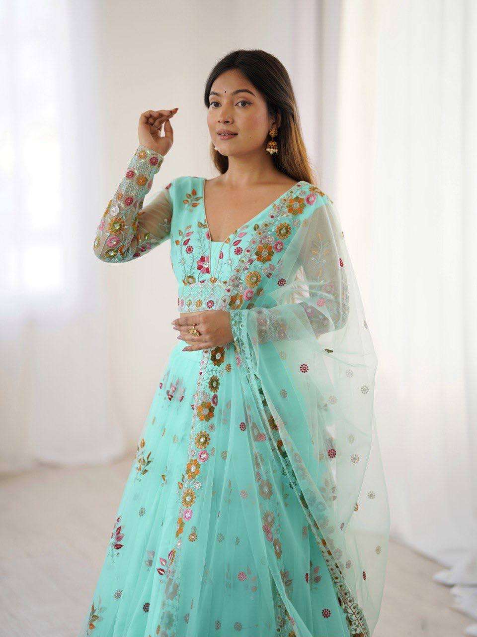 Charming Floral Net Lehenga Choli – Lightweight Glamour