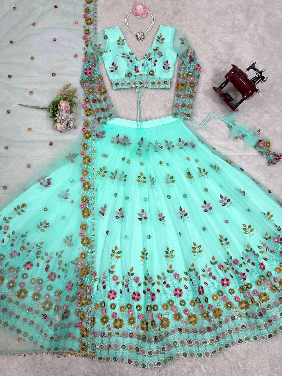 Charming Floral Net Lehenga Choli – Lightweight Glamour