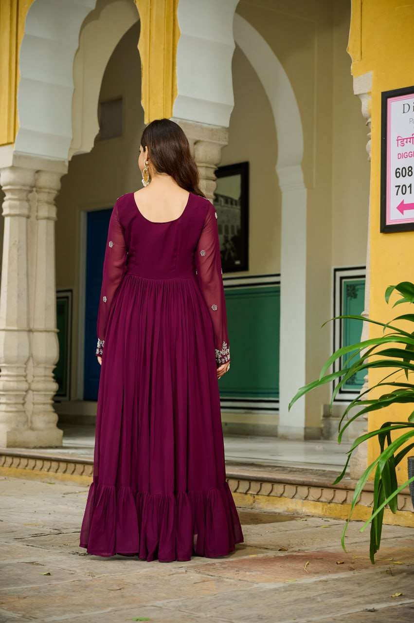 Wine Premium Designer Gown with Dupatta â€“ Festive & Wedding Ready