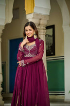 Wine Premium Designer Gown with Dupatta â€“ Festive & Wedding Ready