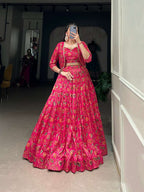 Pink Tasar Silk Floral Print Wedding Lehenga with Koti - Elegant Gota Patti Touch