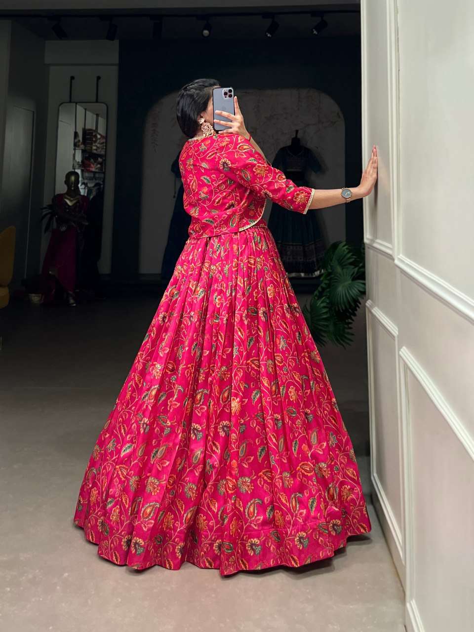 Pink Tasar Silk Floral Print Wedding Lehenga with Koti - Elegant Gota Patti Touch