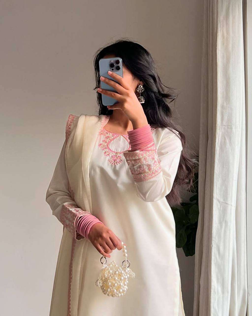 Designer Partywear Top with Farsi Salwar and Dupatta