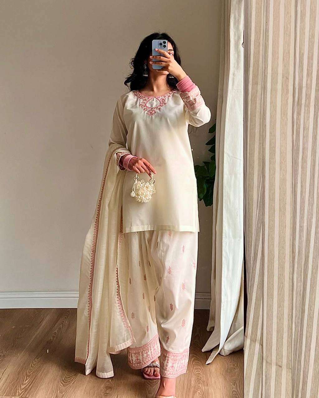 Designer Partywear Top with Farsi Salwar and Dupatta