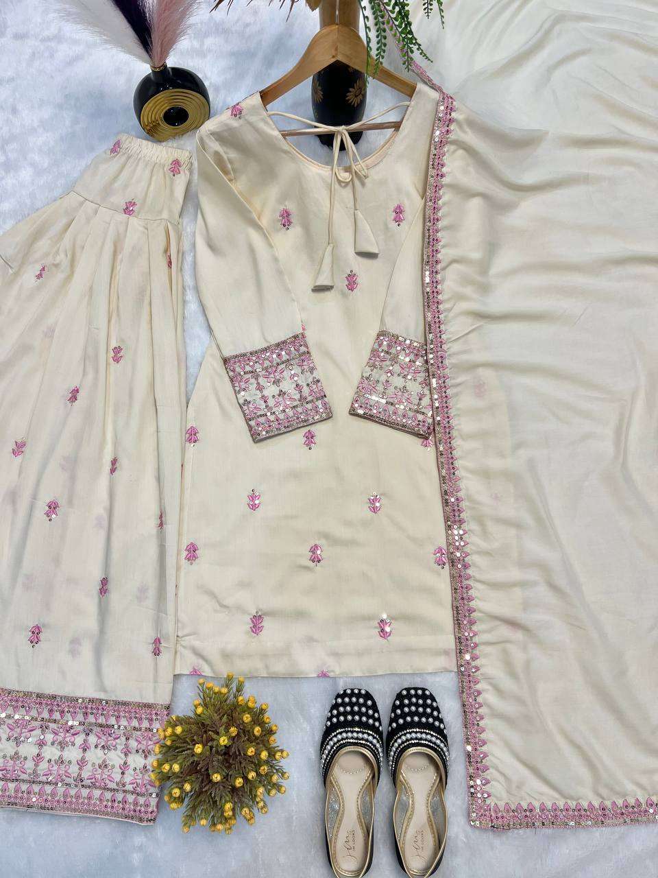 Designer Partywear Top with Farsi Salwar and Dupatta