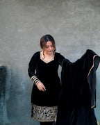 Black Velvet Party Wear Set - Heavy Embroidered Top, Pant & Dupatta