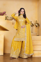 Sunshine Yellow Chinon Sharara Suit - Designer Sequin Embroidered Festive Wear