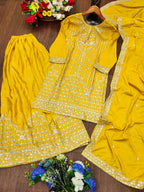 Sunshine Yellow Chinon Sharara Suit - Designer Sequin Embroidered Festive Wear
