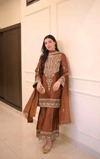 Rust Elegance Embroidered Palazzo Suit Set