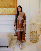 Rust Elegance Embroidered Palazzo Suit Set