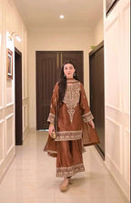 Rust Elegance Embroidered Palazzo Suit Set