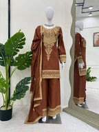 Rust Elegance Embroidered Palazzo Suit Set
