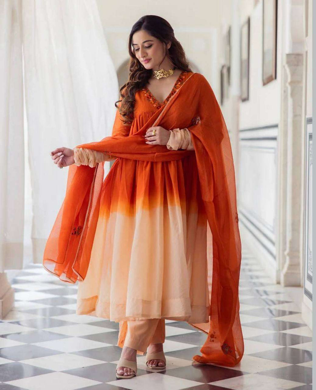 Designer Gown Set â€“ Pure Chinon Silk, Wedding & Party Collection