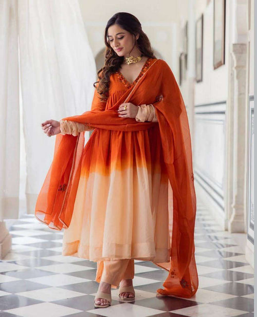 Designer Gown Set â€“ Pure Chinon Silk, Wedding & Party Collection