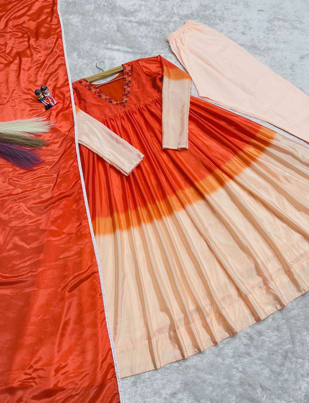 Designer Gown Set â€“ Pure Chinon Silk, Wedding & Party Collection
