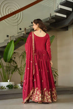 Elegant Maroon Designer Gown with Sequins Dupatta