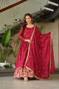 Elegant Maroon Designer Gown with Sequins Dupatta