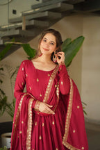 Elegant Maroon Designer Gown with Sequins Dupatta