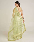 Olive Green Party Wear Net Saree with Sequin Work & Satin Inner