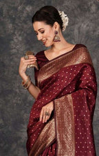 Ethnic Motifs Woven Design Zari Banarasi Saree