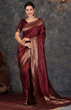 Ethnic Motifs Woven Design Zari Banarasi Saree
