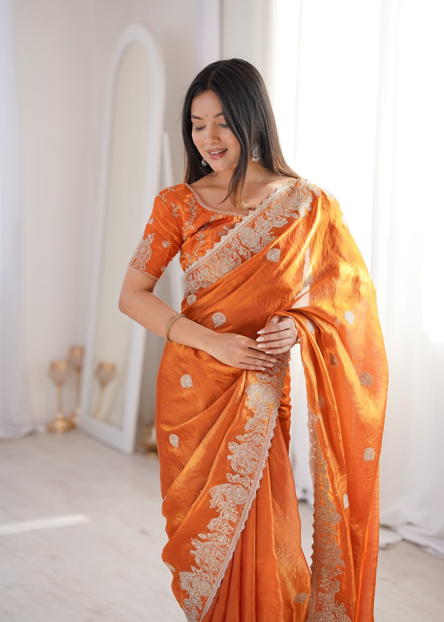 Designer Silk Partywear Saree With Blouse For Women- Festive & Wedding Wear