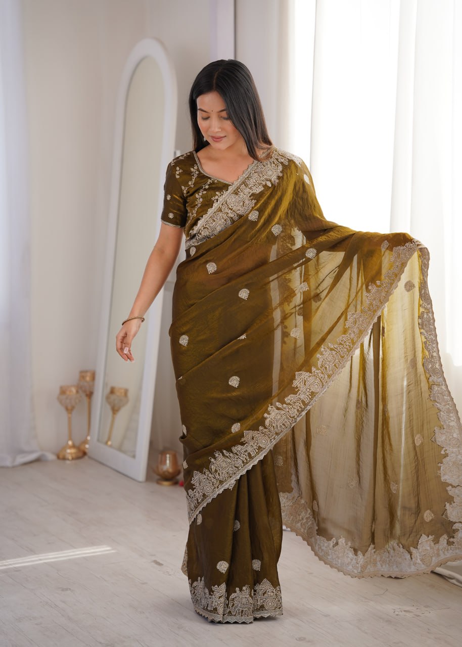 Designer Silk Partywear Saree With Blouse For Women- Festive & Wedding Wear