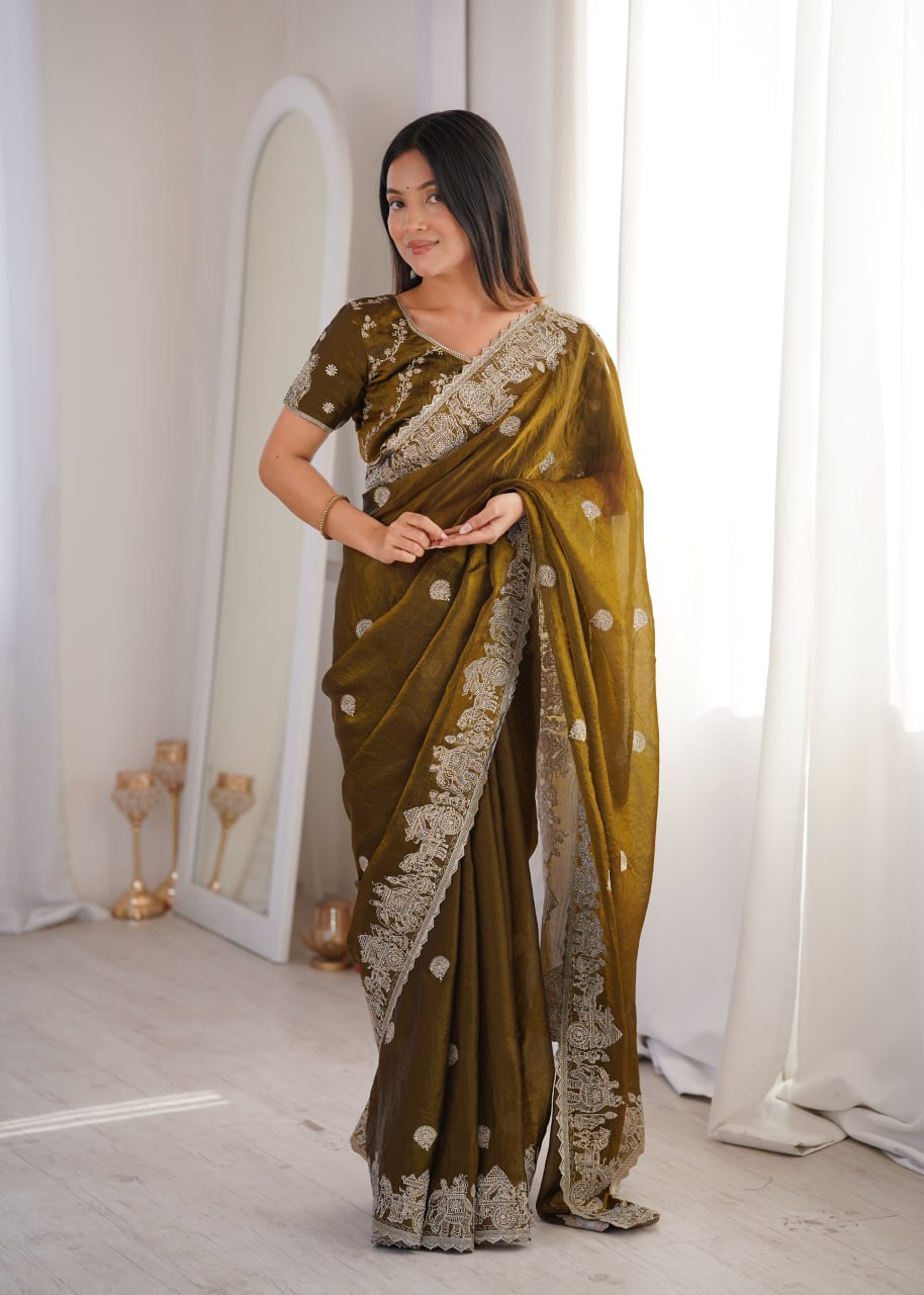 Designer Silk Partywear Saree With Blouse For Women- Festive & Wedding Wear