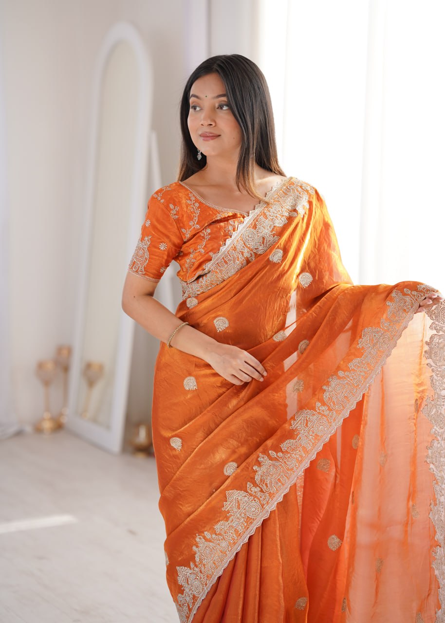 Designer Silk Partywear Saree With Blouse For Women- Festive & Wedding Wear